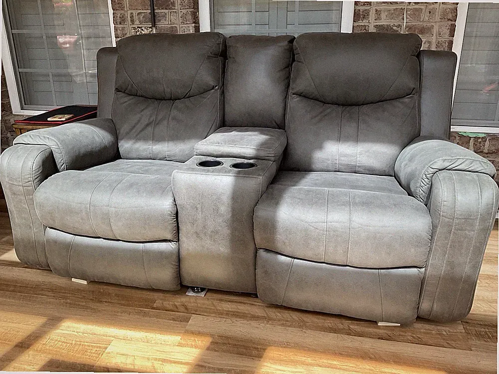 Love Seat and Recliner Faux Leather Gray By Southern Motion..